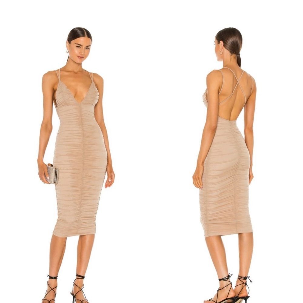 Michael Costello x Revolve Fiji MIDI Dress in Color Taupe Size Medium